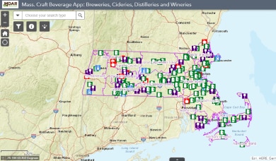 Image of interactive map showing breweries