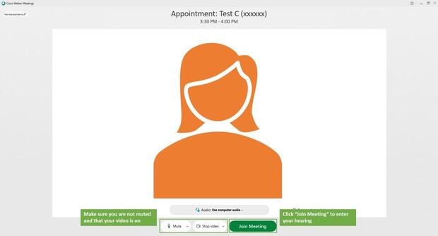 A virtual hearings attorney screen