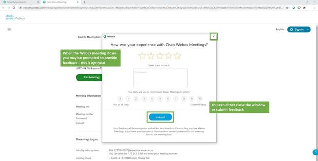 A virtual hearing exit screen