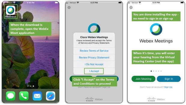 Download webex for your virtual hearing