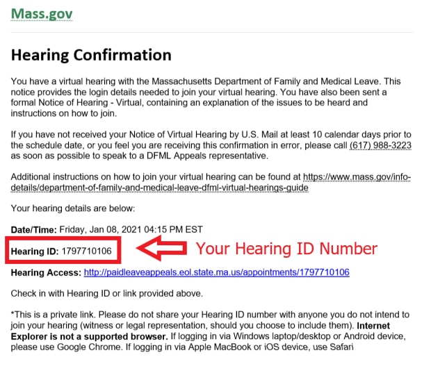 Your virtual hearing id number