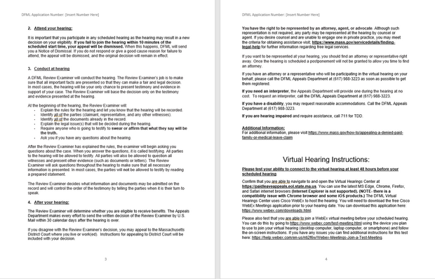 DFML Virtual Hearings Notice Pages 3 and 4