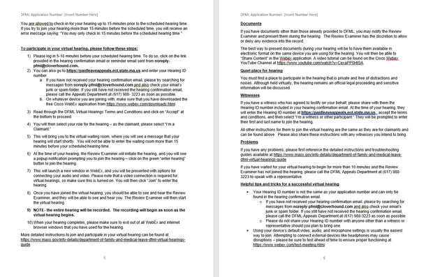 DFML Virtual Hearings Notice Pages 5 and 6