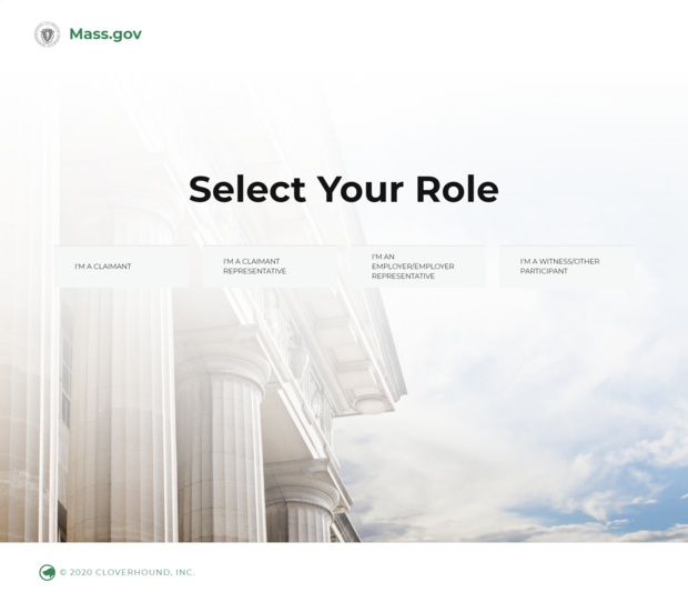 Virtual hearings role select screen