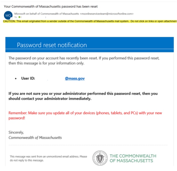 image of Azure AD password reset step 8 confirmations email