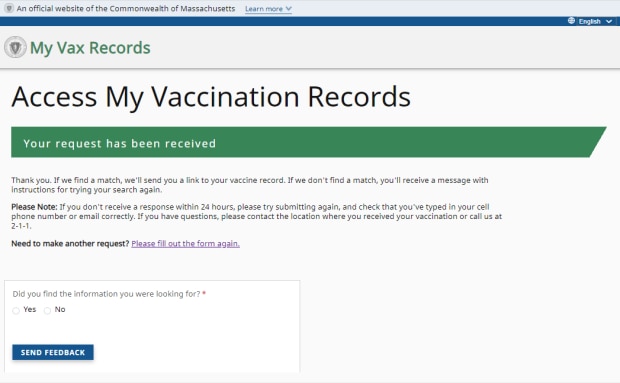 My Vax Records: Request Received