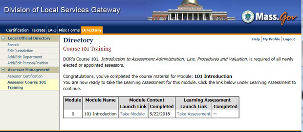 Completing a course module and beginning the Learning Assessment