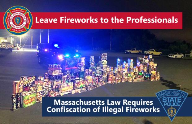 Image of seized fireworks in front of a police car