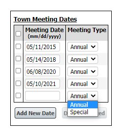 Entering Election & Town Meeting Dates