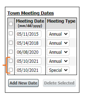 Entering Election & Town Meeting Dates