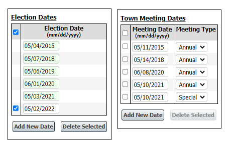 Entering Election & Town Meeting Dates