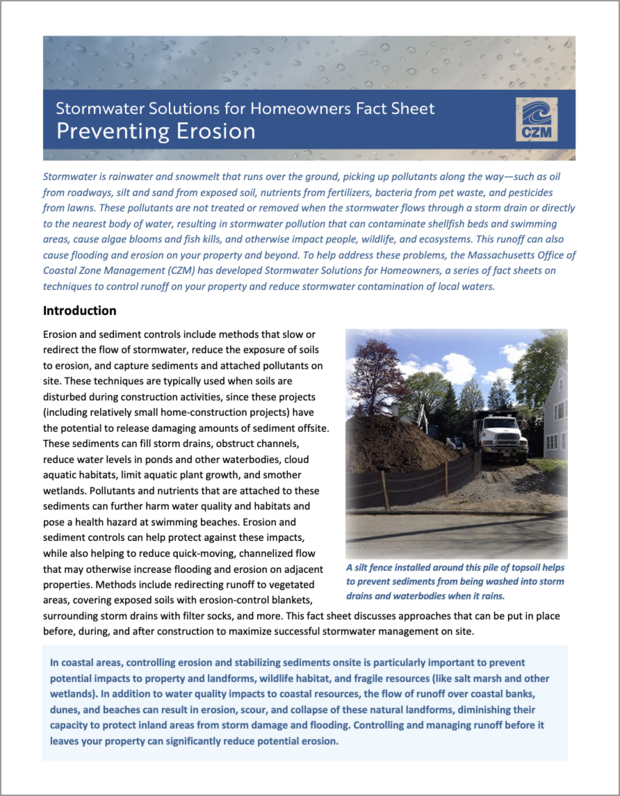 Stormwater Solutions for Homeowners Fact Sheet: Preventing Erosion ...