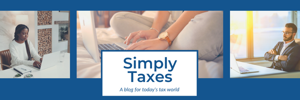 Simply taxes masthead image collage of multiple people reading news on difference devices or mediums