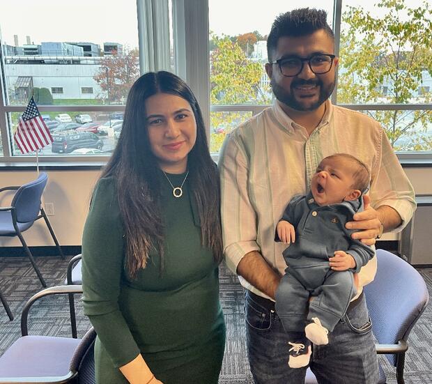 New citizen Rupin Sandhu and her husband, Sundeep Barwal, and their six-week-old son, Zain.