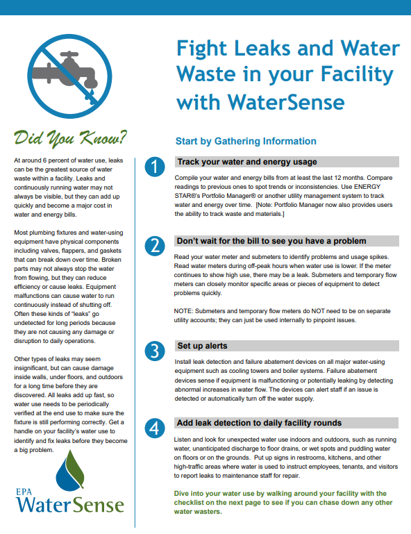 Fight leaks and water waste in your facility with watersense
