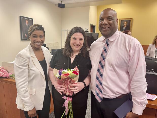 Attorney General Andrea Campbell, Lynn District Probation Officer Kelley Montgomery, and Judge Benjamin Barnes.