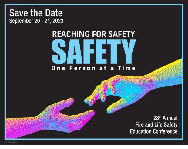 One hand reaching for a second hand. The text reads: Reaching for Safety: One Person at a Time.