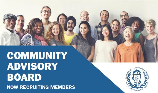 This image has a title that reads Community Advisory Board is now recruiting members. Please visit this link to learn more about the application deadline and member requirements.