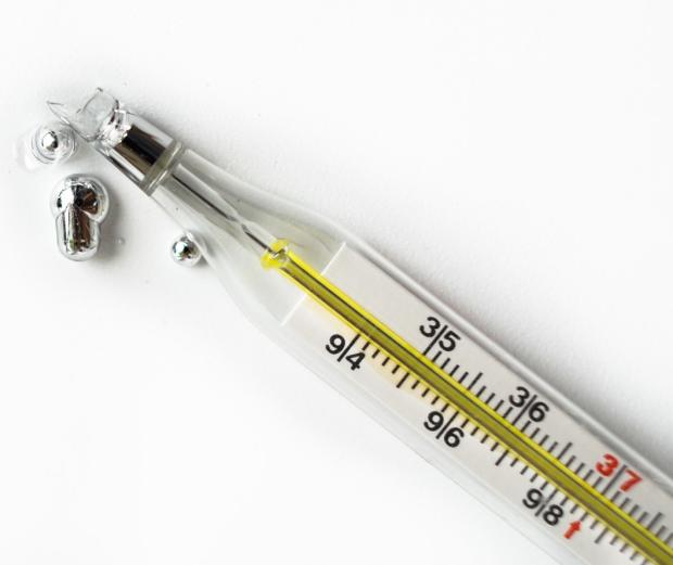 Photo of a broken mercury thermometer