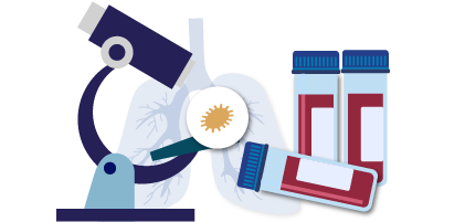 An illustration of a lab magnifier and a few tubes of blood sample.