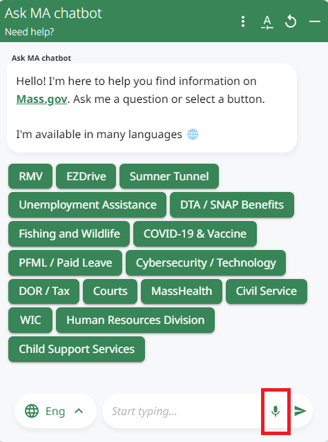 screenshot of chatbot speech-to-text features