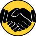 Two hands shaking on a yellow background