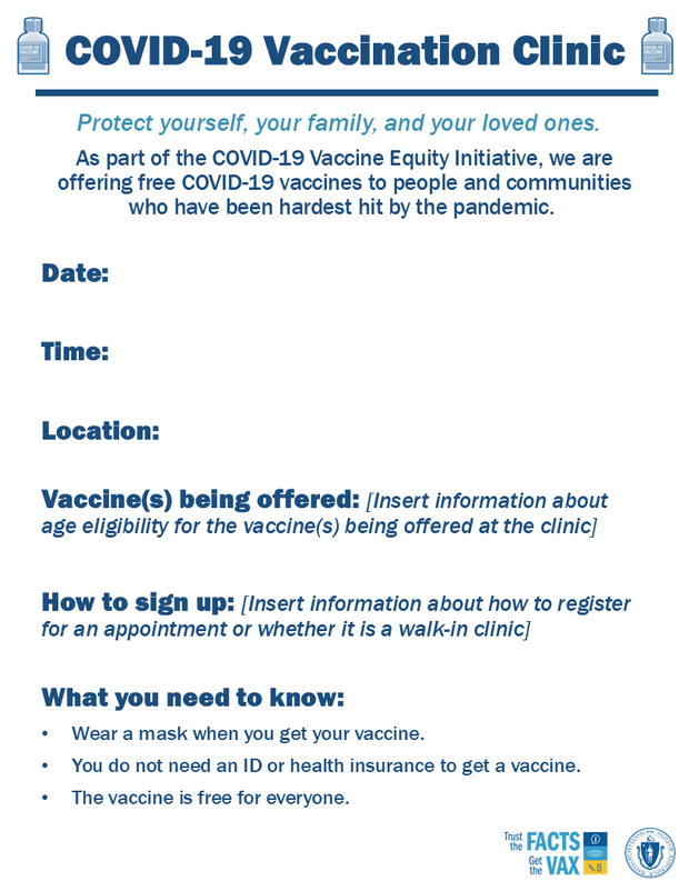 Preview of COVID-19 Vaccination Clinic Flyer; details provided in text