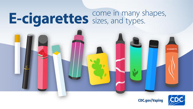 sample of e-cigarettes that come in all shapes, sizes and types
