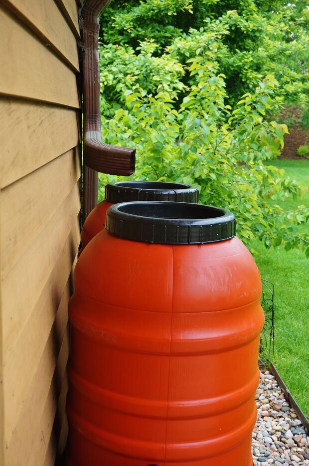 Red rain barrel