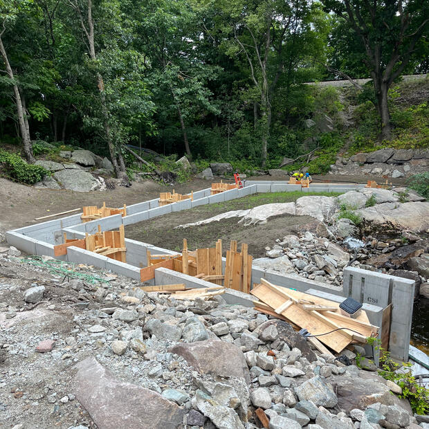 Rock Falls fishway in Braintree under construction during the summer of 2024.