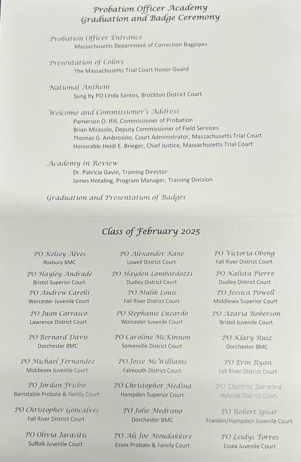 Probation officer graduation ceremony agenda