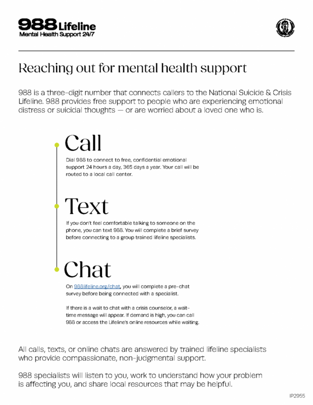 Preview of 988 Lifeline info sheet