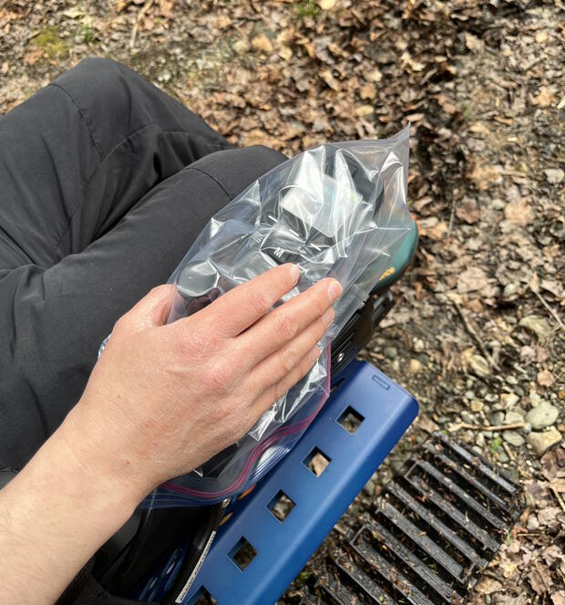 Plastic bag on the Trackchair controller.