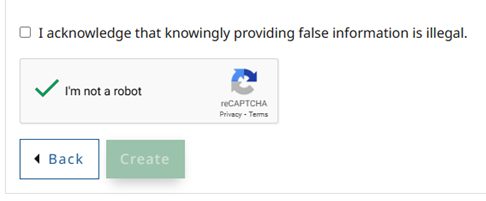screenshot of MassFishHunt create account button