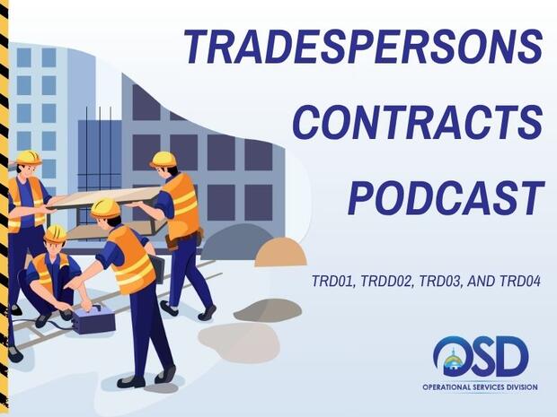 Tradesperson Contracts Podcast including a graphic of four workers working on a construction site 