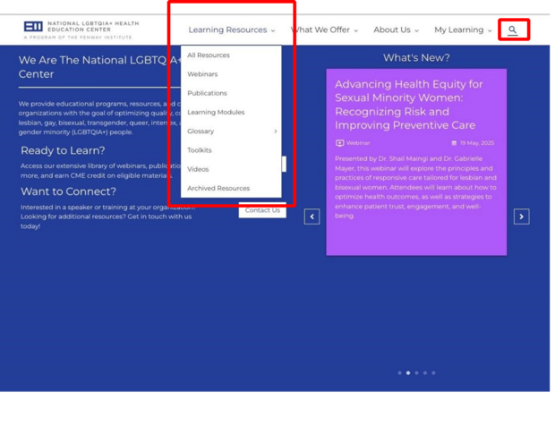 Image of Learning Resources toolbar highlighted.