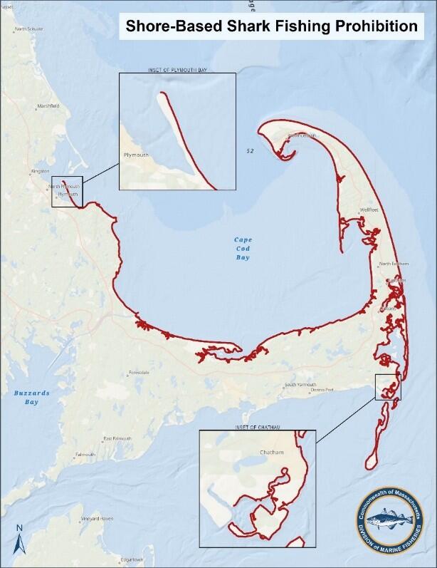 Shark monitoring map of Cape Cod.