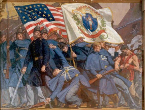 Baltimore Riot mural depicting a skirmish between Union soldiers and civilians