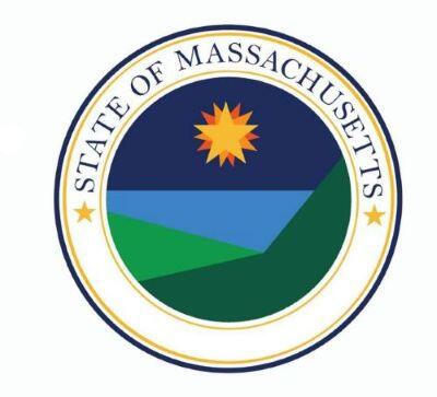 A submission for the Massachusetts Seal: a sun shining on a stylized MA landscape with water, hill, and mountain shapes.