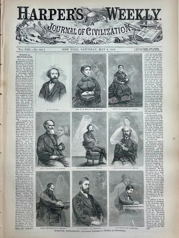 Harper’s Weekly May 8, 1869 issue featuring spirit photographs on the cover
