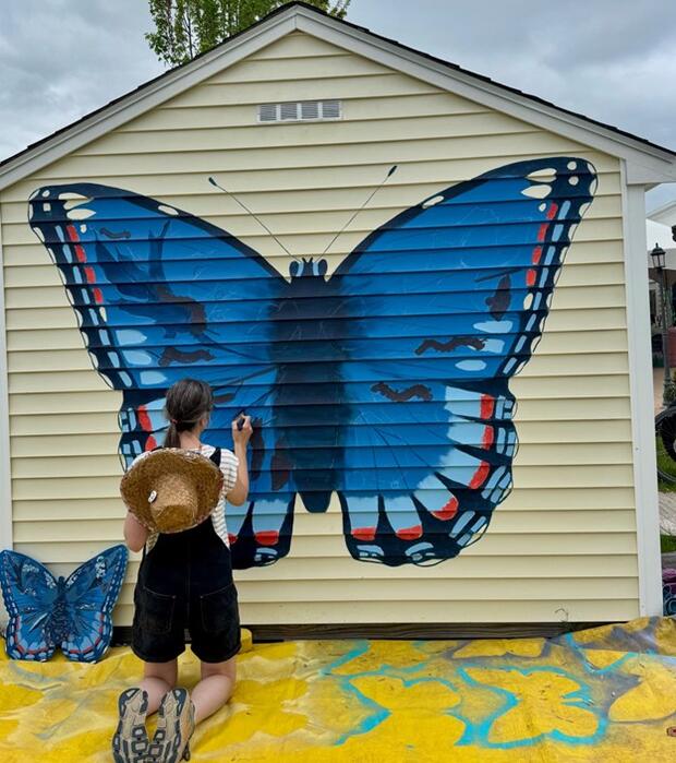 Mural of native butterfly and plants