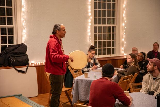  Traditional Ohketeau drumming at a community dinner