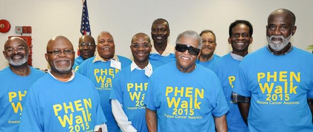 Group of black men participating in the PHEN Walk for Prostate Cancer Awareness.