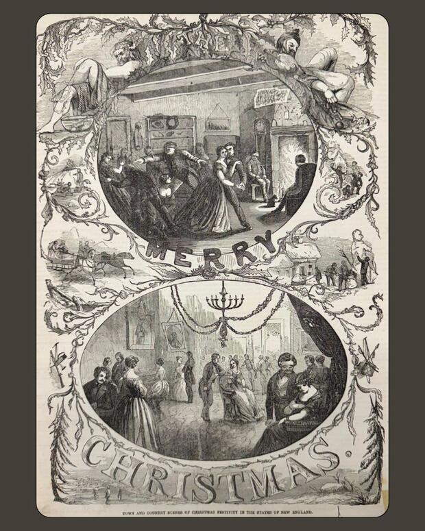 Illustrated Christmas greeting from Gleason’s Pictorial Drawing Room Companion, volume 1, 1851 