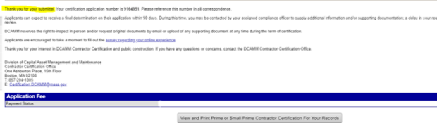screenshot of pay application fee