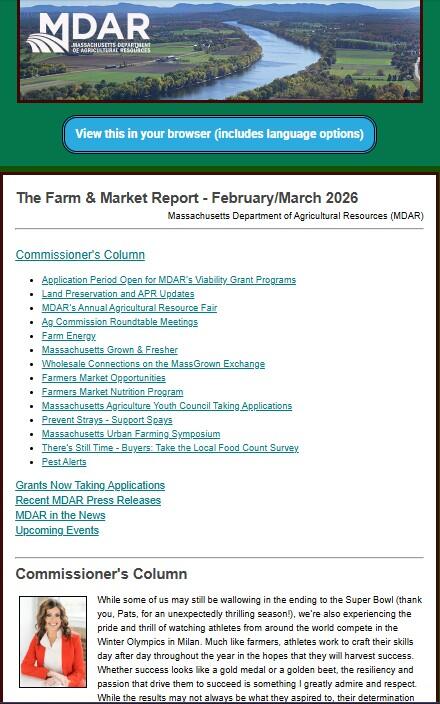 screenshot of the Farm & Market Report