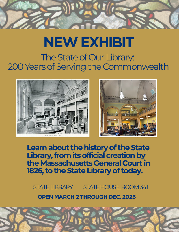 A poster announcing a new exhibit, The State of Our Library: 200 Years of Serving the Commonwealth