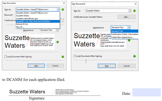 example of using digital signature screenshot