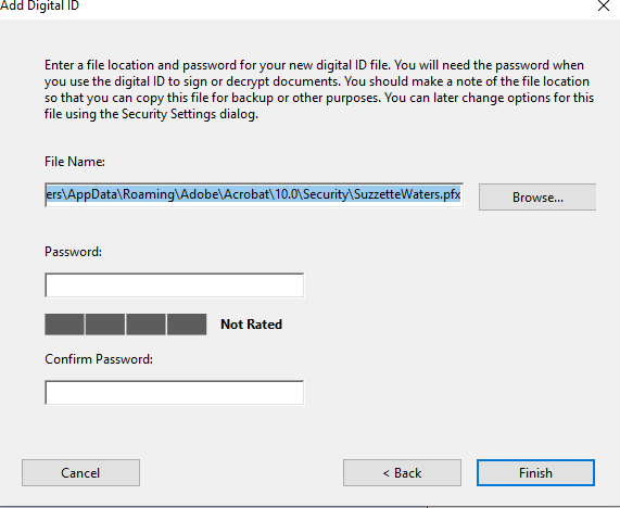 digital signature password screenshot