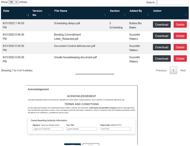 acknowledgement submit screenshot